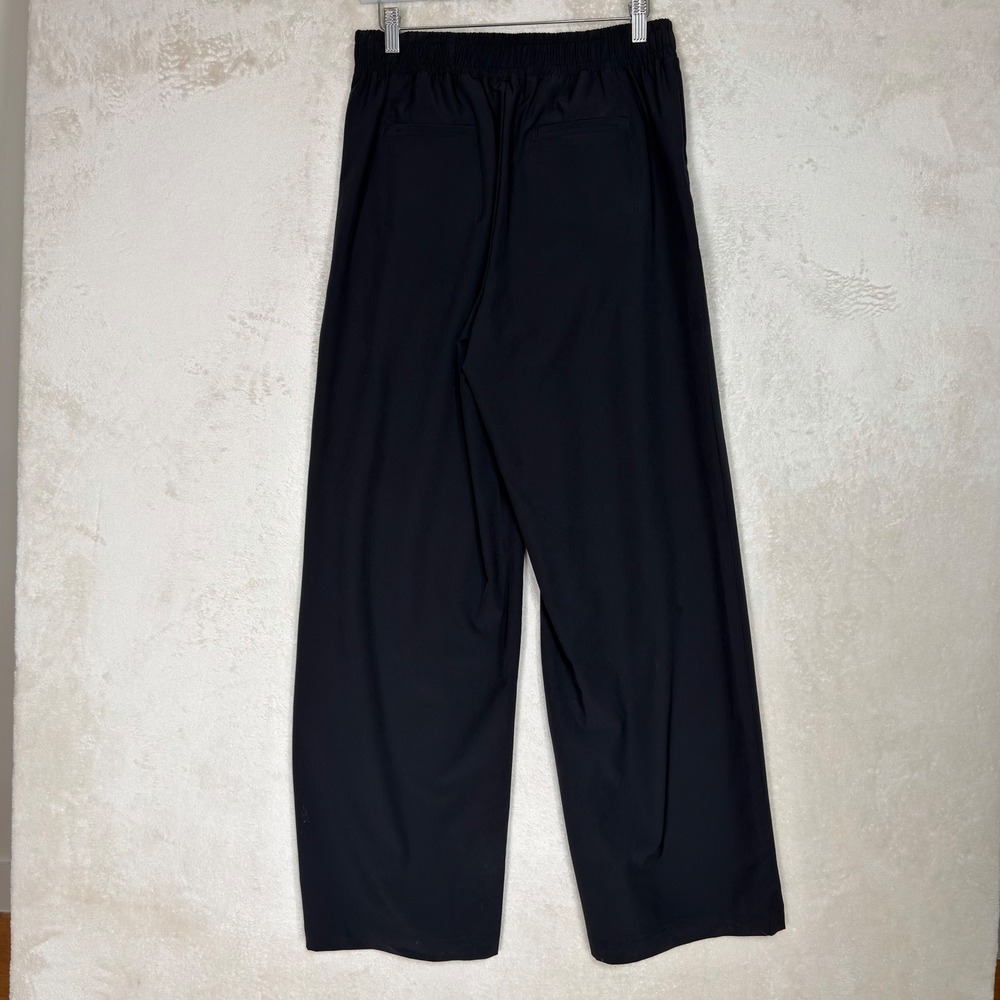 Black Tailored Wide Leg Pull On Stretch Travel Work Pants Size S Minimalist - Picture 2 of 6